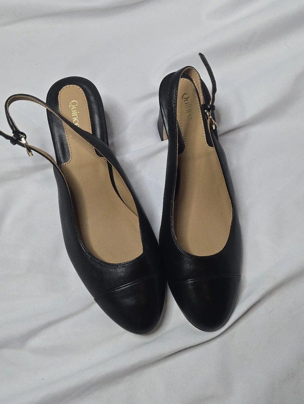NWOT Quince Italian Black Leather 65MM Cap Toe Slingback Pump Women's 7 - Picture 4 of 12